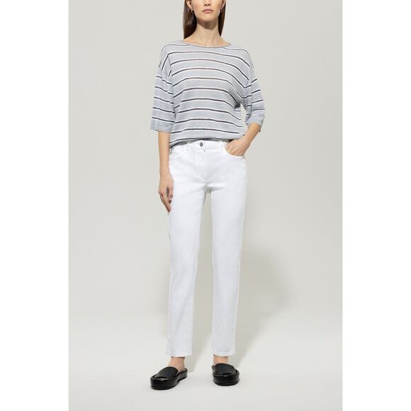 Luisa Cerano Luxury Cropped‎ Mid-Rise Studded Tapered White Jeans Pants size 8 - Picture 1 of 16